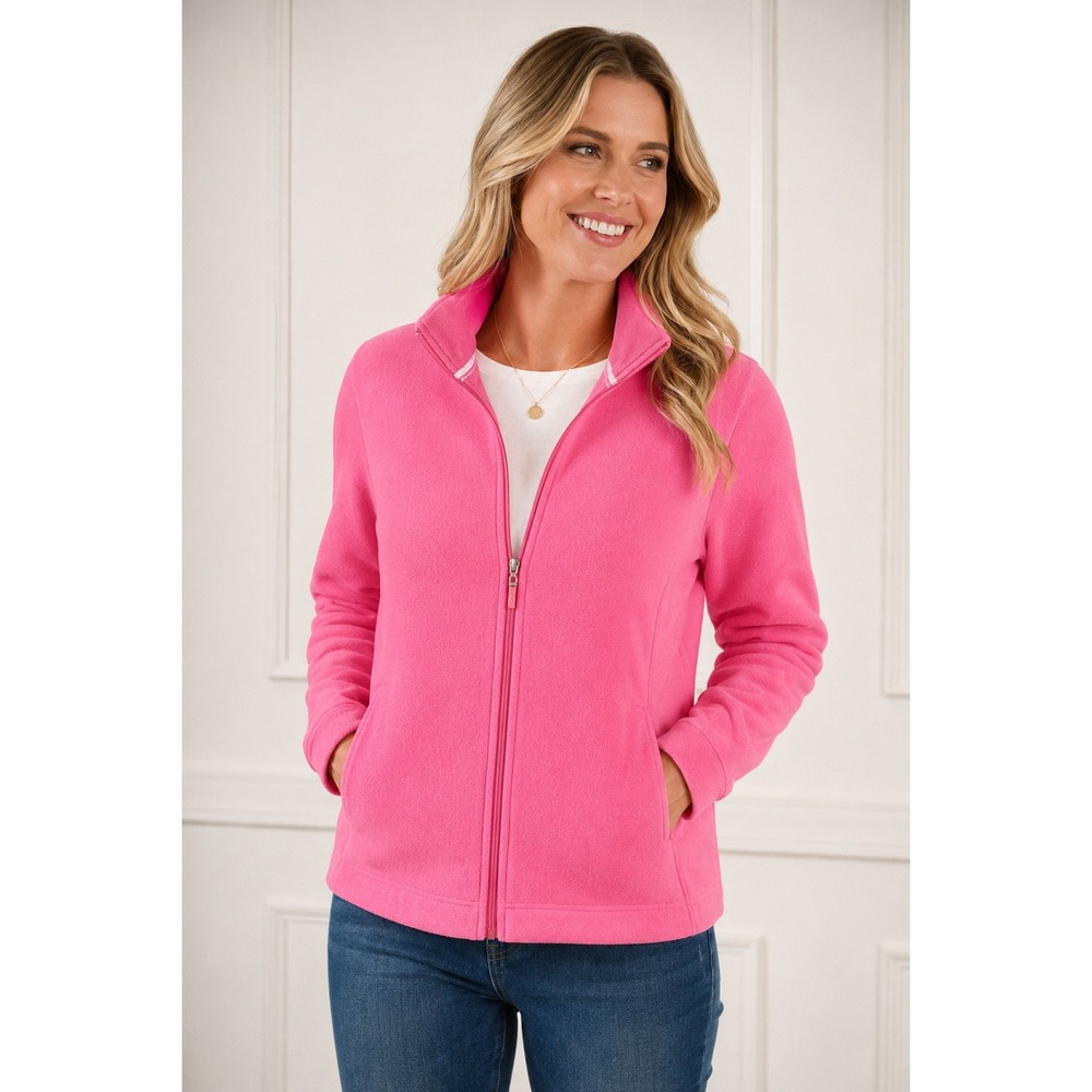 IZOD Full ZipFleece Jacket Women Medium Pink Cotton Blend Athleisure Preppy Cute
